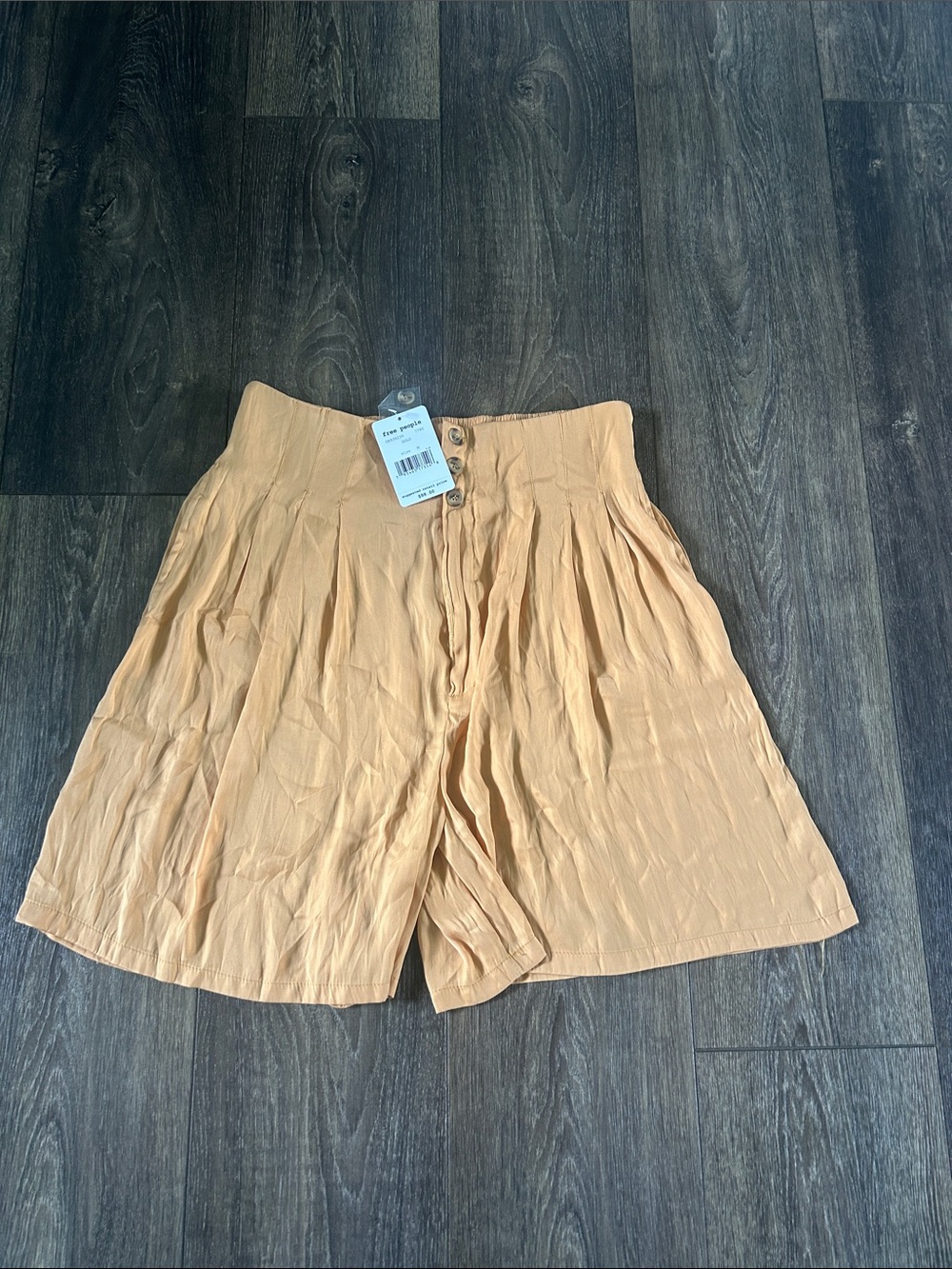 Free People Peach Button-Front High-Waist Shorts